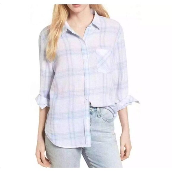 RAILS Charli Linen Blend Shirt Pale Blue White small - Picture 10 of 14